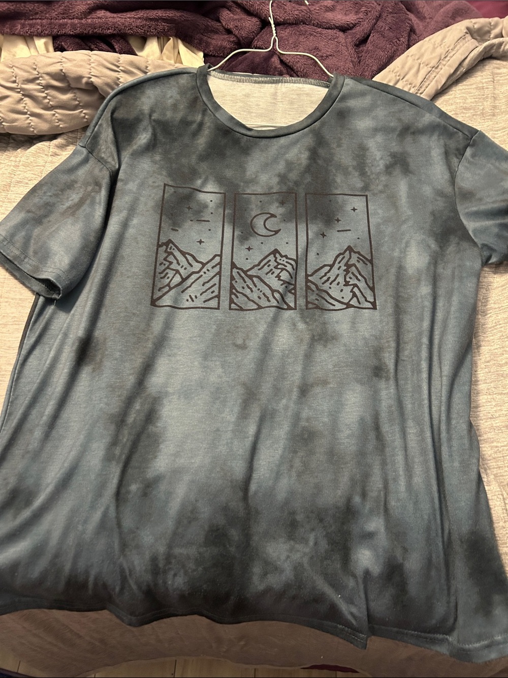 SHEIN Blue Tie-Dye Mountain Panel Graphic Tee